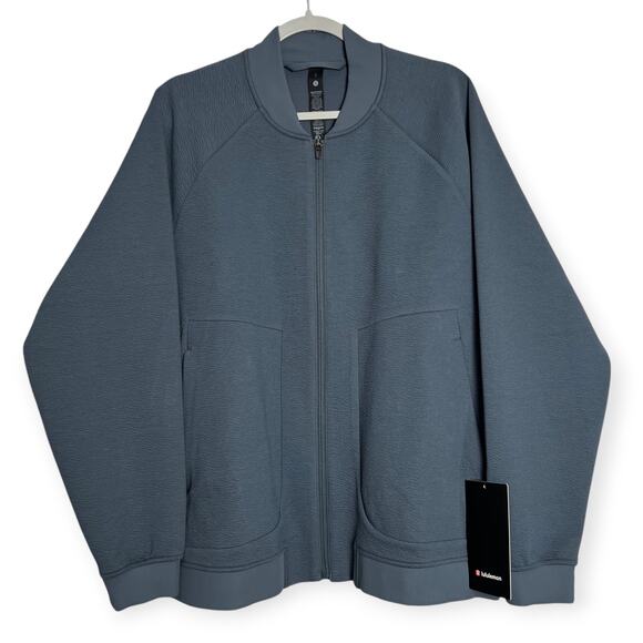 NEW Lululemon Textured Spacer Bomber Jacket SIZE L Gray Technical Zip Pocket NWT - Picture 2 of 10